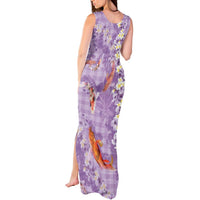 Purple Palaka Hawaiian And Japanese Tank Maxi Dress Sakura Lei With Koi Fish - Polynesian Pride