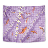 Purple Palaka Hawaiian And Japanese Tapestry Sakura Lei With Koi Fish - Polynesian Pride