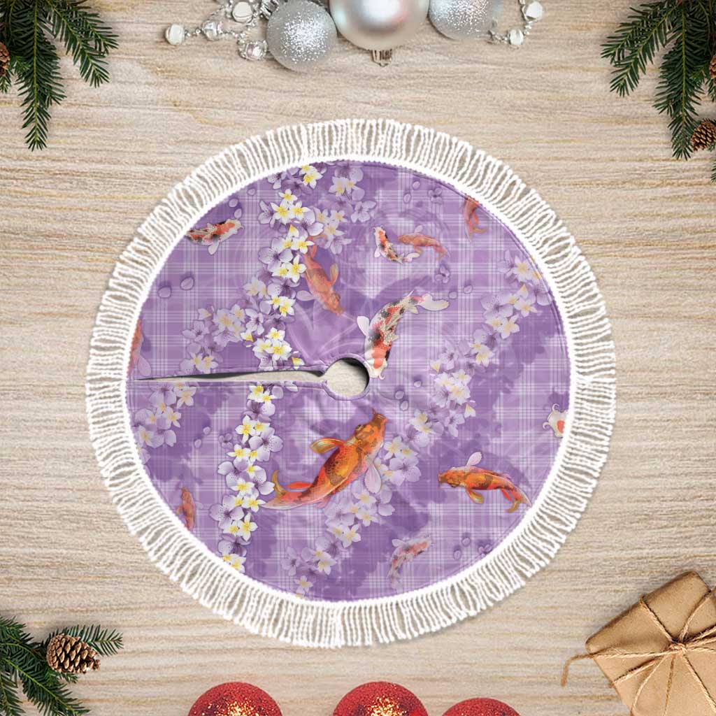 Purple Palaka Hawaiian And Japanese Tree Skirt Sakura Lei With Koi Fish DT05 Fringed Purple - Polynesian Pride