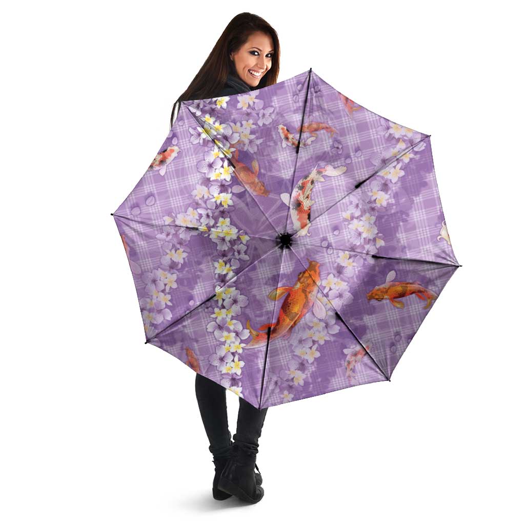 Purple Palaka Hawaiian And Japanese Umbrella Sakura Lei With Koi Fish DT05 - Polynesian Pride