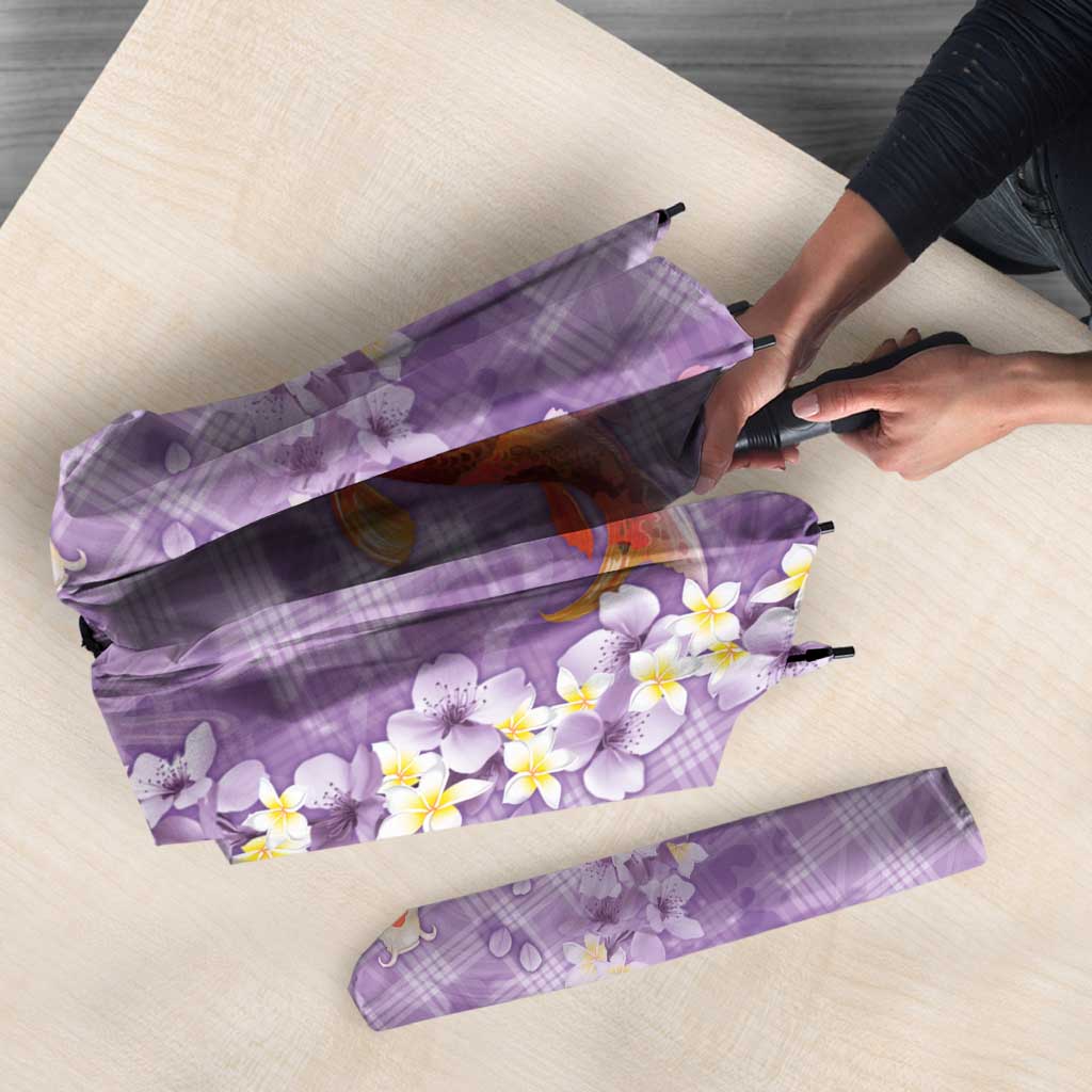 Purple Palaka Hawaiian And Japanese Umbrella Sakura Lei With Koi Fish DT05 - Polynesian Pride