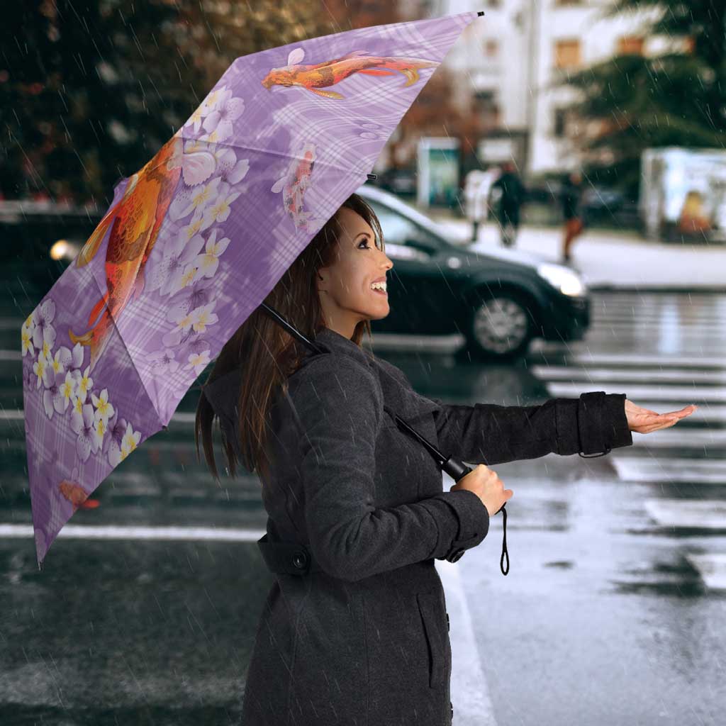 Purple Palaka Hawaiian And Japanese Umbrella Sakura Lei With Koi Fish DT05 - Polynesian Pride