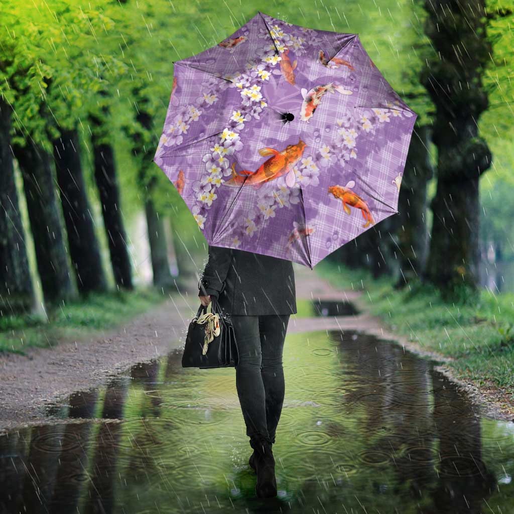 Purple Palaka Hawaiian And Japanese Umbrella Sakura Lei With Koi Fish DT05 - Polynesian Pride