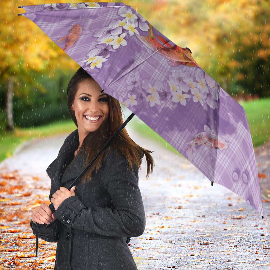 Purple Palaka Hawaiian And Japanese Umbrella Sakura Lei With Koi Fish DT05 - Polynesian Pride