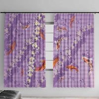Purple Palaka Hawaiian And Japanese Window Curtain Sakura Lei With Koi Fish - Polynesian Pride