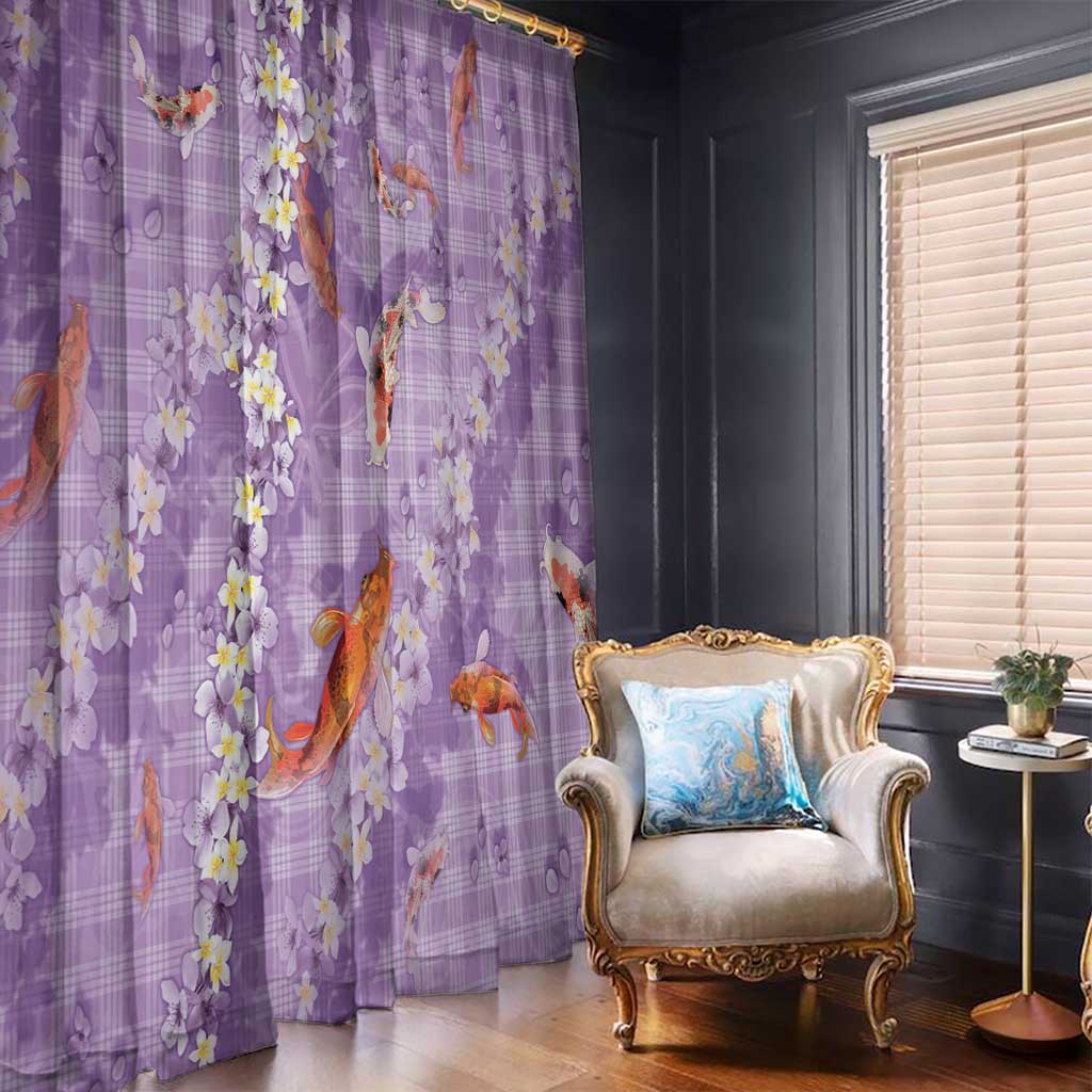Purple Palaka Hawaiian And Japanese Window Curtain Sakura Lei With Koi Fish - Polynesian Pride
