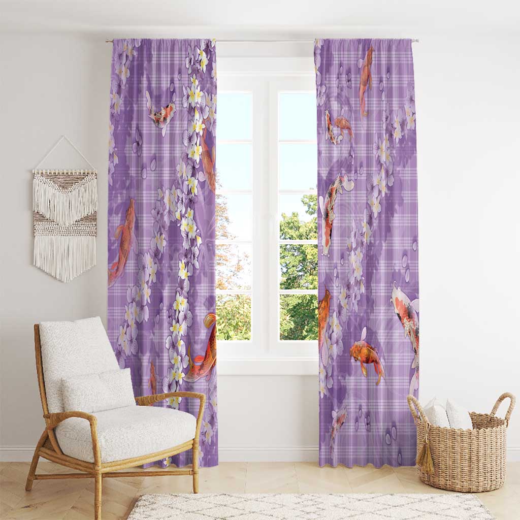 Purple Palaka Hawaiian And Japanese Window Curtain Sakura Lei With Koi Fish - Polynesian Pride