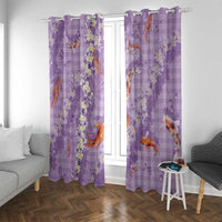 Purple Palaka Hawaiian And Japanese Window Curtain Sakura Lei With Koi Fish - Polynesian Pride