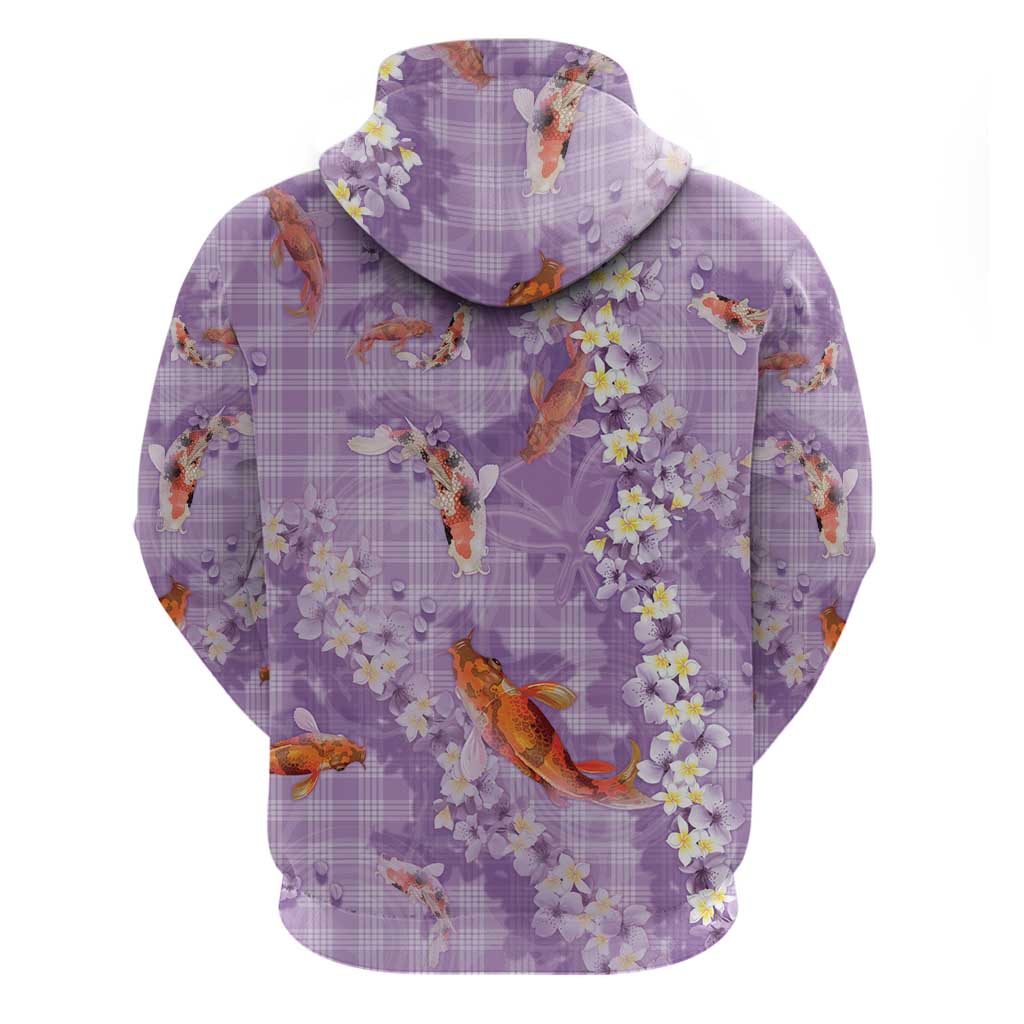 Purple Palaka Hawaiian And Japanese Zip Hoodie Sakura Lei With Koi Fish DT05 - Polynesian Pride