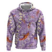 Purple Palaka Hawaiian And Japanese Zip Hoodie Sakura Lei With Koi Fish DT05 Pullover Hoodie Purple - Polynesian Pride
