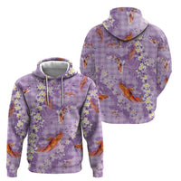 Purple Palaka Hawaiian And Japanese Zip Hoodie Sakura Lei With Koi Fish DT05 - Polynesian Pride