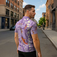 Purple Palaka Hawaiian And Japanese Zipper Polo Shirt Sakura Lei With Koi Fish - Polynesian Pride