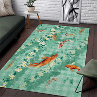 Green Palaka Hawaiian And Japanese Area Rug Sakura Lei With Koi Fish - Polynesian Pride