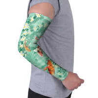 Green Palaka Hawaiian And Japanese Arm Sleeves Sakura Lei With Koi Fish DT05 - Polynesian Pride