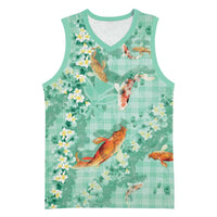 Green Palaka Hawaiian And Japanese Basketball Jersey Sakura Lei With Koi Fish DT05 Unisex Green - Polynesian Pride