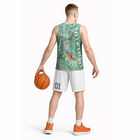 Green Palaka Hawaiian And Japanese Basketball Jersey Sakura Lei With Koi Fish DT05 - Polynesian Pride