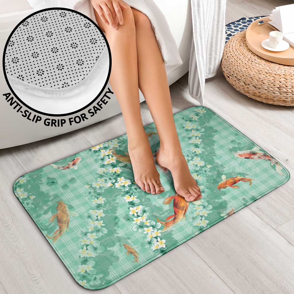 Green Palaka Hawaiian And Japanese Bathroom Set Sakura Lei With Koi Fish - Polynesian Pride