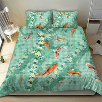 Green Palaka Hawaiian And Japanese Bedding Set Sakura Lei With Koi Fish - Polynesian Pride