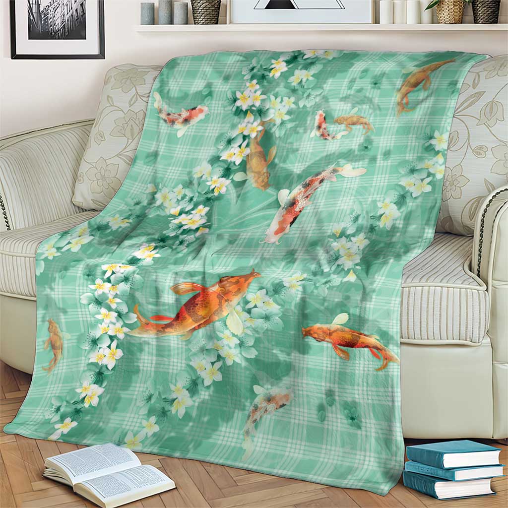 Green Palaka Hawaiian And Japanese Blanket Sakura Lei With Koi Fish - Polynesian Pride