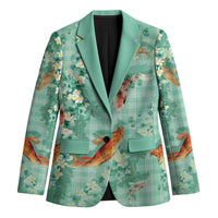 Green Palaka Hawaiian And Japanese Blazer Sakura Lei With Koi Fish - Polynesian Pride