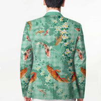 Green Palaka Hawaiian And Japanese Blazer Sakura Lei With Koi Fish - Polynesian Pride