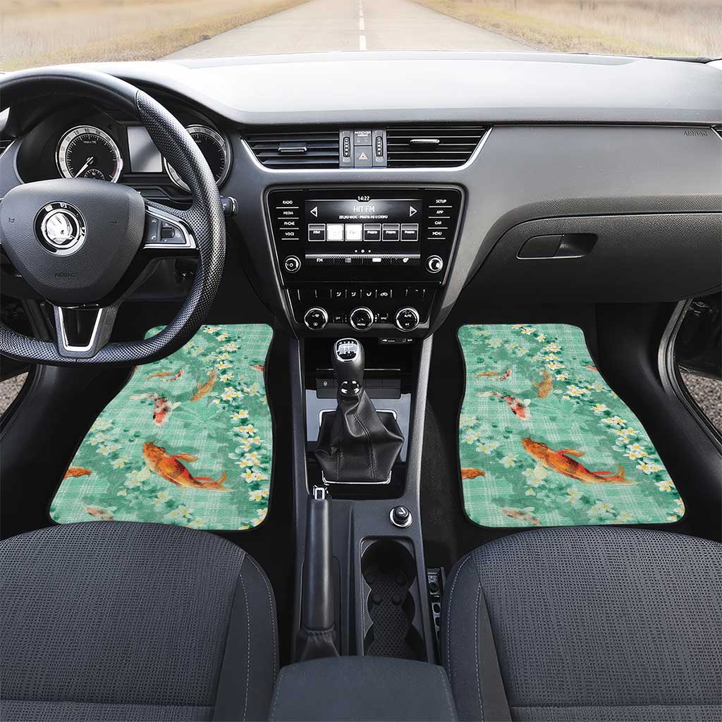 Green Palaka Hawaiian And Japanese Car Mats Sakura Lei With Koi Fish - Polynesian Pride