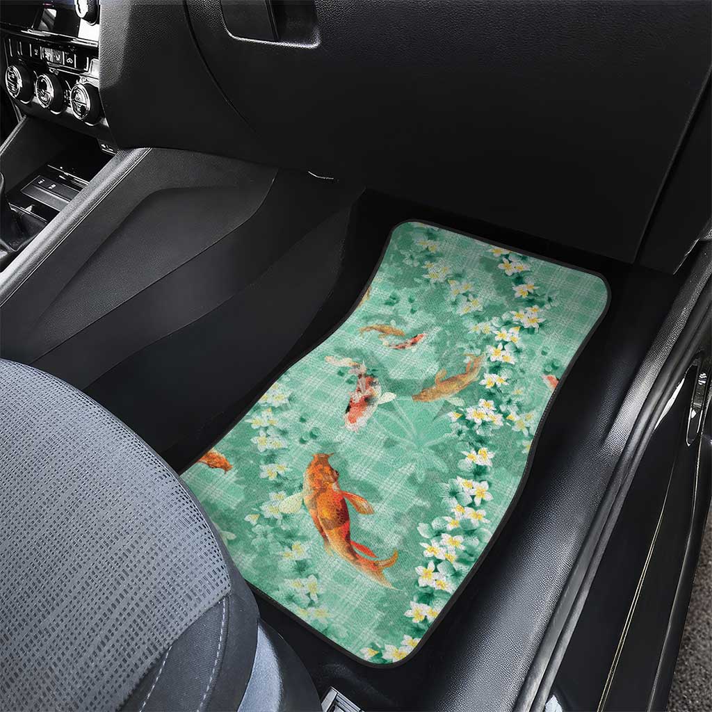 Green Palaka Hawaiian And Japanese Car Mats Sakura Lei With Koi Fish - Polynesian Pride