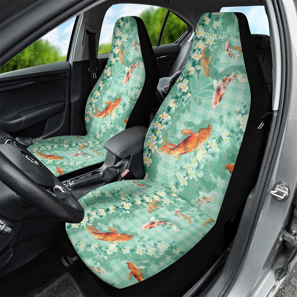 Green Palaka Hawaiian And Japanese Car Seat Cover Sakura Lei With Koi Fish - Polynesian Pride