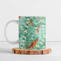 Green Palaka Hawaiian And Japanese Ceramic Mug Sakura Lei With Koi Fish DT05 Green - Polynesian Pride