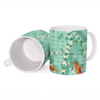 Green Palaka Hawaiian And Japanese Ceramic Mug Sakura Lei With Koi Fish DT05 - Polynesian Pride