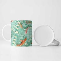 Green Palaka Hawaiian And Japanese Ceramic Mug Sakura Lei With Koi Fish DT05 - Polynesian Pride