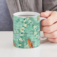 Green Palaka Hawaiian And Japanese Ceramic Mug Sakura Lei With Koi Fish DT05 - Polynesian Pride