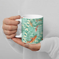 Green Palaka Hawaiian And Japanese Ceramic Mug Sakura Lei With Koi Fish DT05 - Polynesian Pride