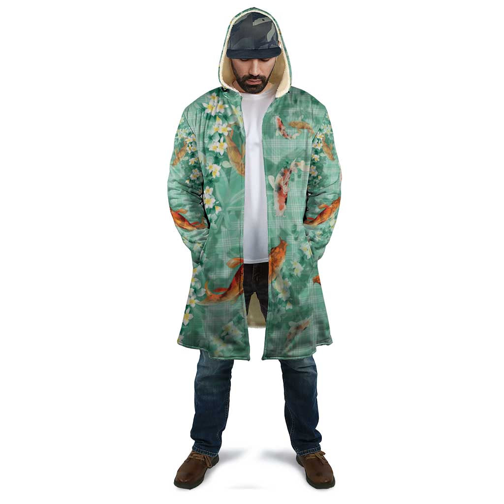 Green Palaka Hawaiian And Japanese Cloak Sakura Lei With Koi Fish - Polynesian Pride