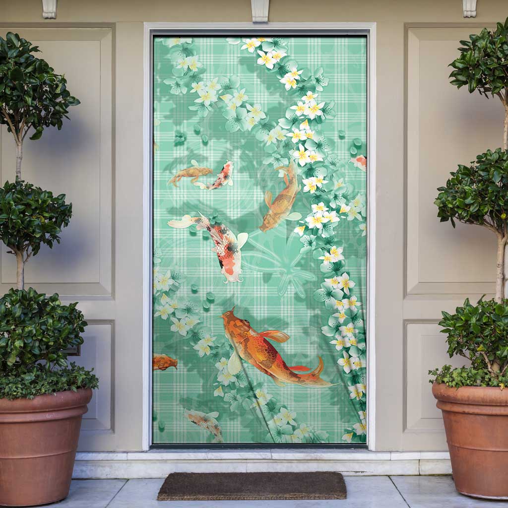 Green Palaka Hawaiian And Japanese Door Cover Sakura Lei With Koi Fish DT05 Green - Polynesian Pride