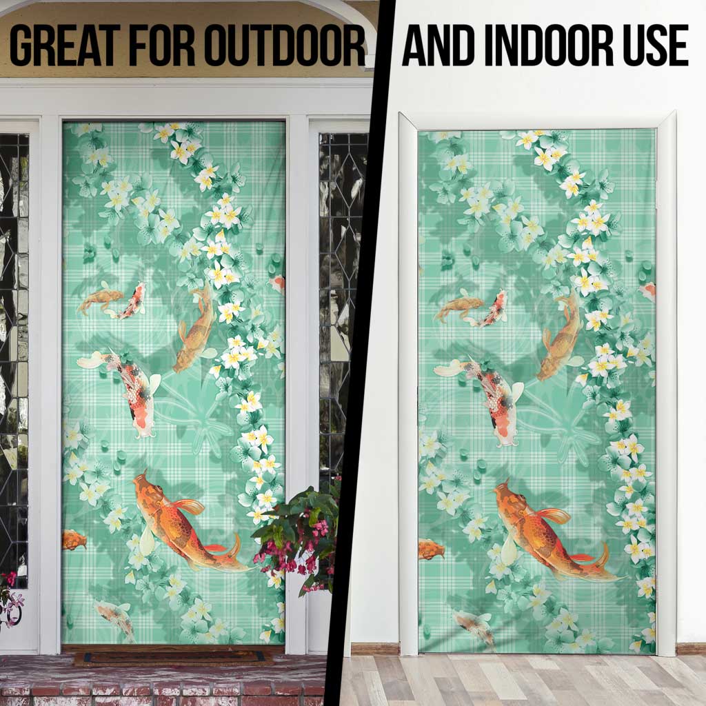 Green Palaka Hawaiian And Japanese Door Cover Sakura Lei With Koi Fish - Polynesian Pride
