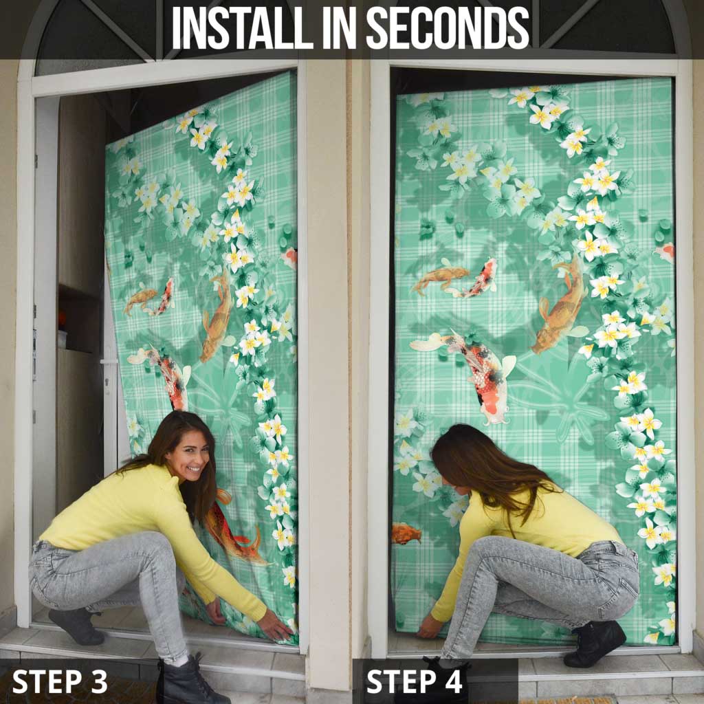 Green Palaka Hawaiian And Japanese Door Cover Sakura Lei With Koi Fish - Polynesian Pride
