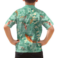 Green Palaka Hawaiian And Japanese Family Matching Puletasi and Hawaiian Shirt Sakura Lei With Koi Fish - Polynesian Pride