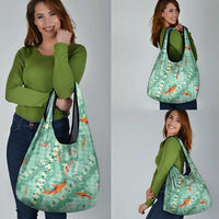 Green Palaka Hawaiian And Japanese Grocery Bag Sakura Lei With Koi Fish - Polynesian Pride
