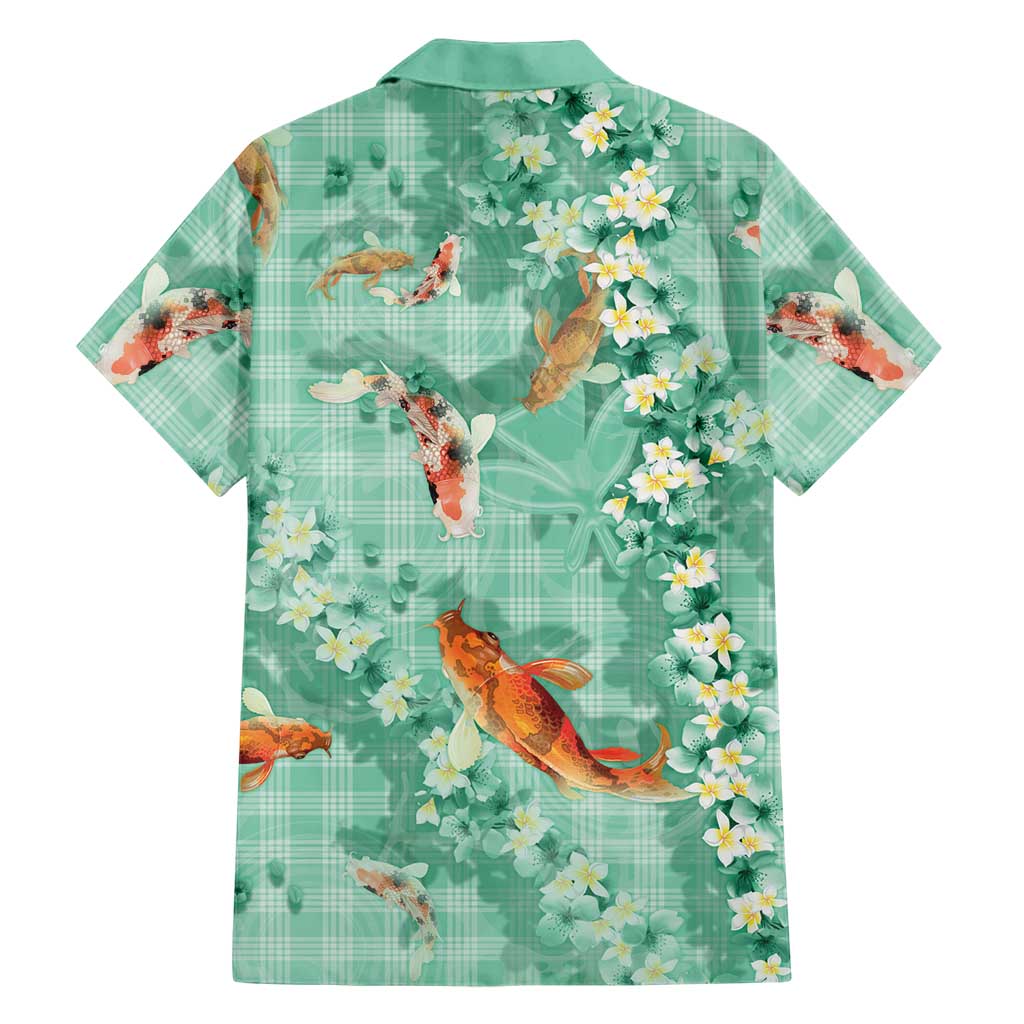 Green Palaka Hawaiian And Japanese Hawaiian Shirt Sakura Lei With Koi Fish - Polynesian Pride