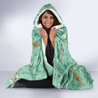 Green Palaka Hawaiian And Japanese Hooded Blanket Sakura Lei With Koi Fish DT05 - Polynesian Pride