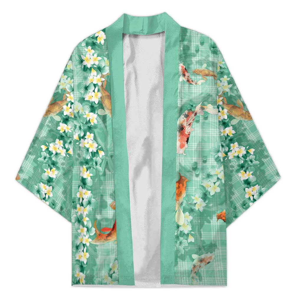 Green Palaka Hawaiian And Japanese Kimono Sakura Lei With Koi Fish - Polynesian Pride