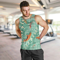 Green Palaka Hawaiian And Japanese Men Tank Top Sakura Lei With Koi Fish DT05 Green - Polynesian Pride