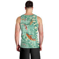 Green Palaka Hawaiian And Japanese Men Tank Top Sakura Lei With Koi Fish DT05 - Polynesian Pride