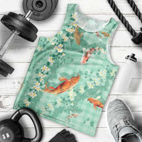 Green Palaka Hawaiian And Japanese Men Tank Top Sakura Lei With Koi Fish DT05 - Polynesian Pride