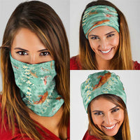 Green Palaka Hawaiian And Japanese Neck Gaiter Sakura Lei With Koi Fish DT05 - Polynesian Pride