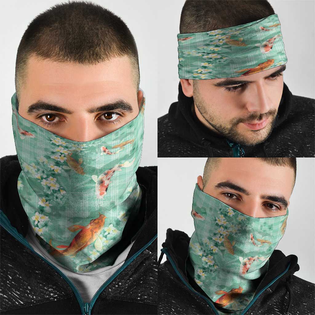 Green Palaka Hawaiian And Japanese Neck Gaiter Sakura Lei With Koi Fish DT05 - Polynesian Pride