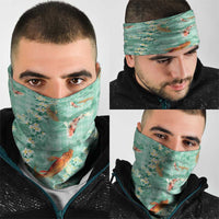Green Palaka Hawaiian And Japanese Neck Gaiter Sakura Lei With Koi Fish DT05 - Polynesian Pride
