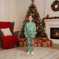 Green Palaka Hawaiian And Japanese Christmas Pajama Set Sakura Lei With Koi Fish - Polynesian Pride
