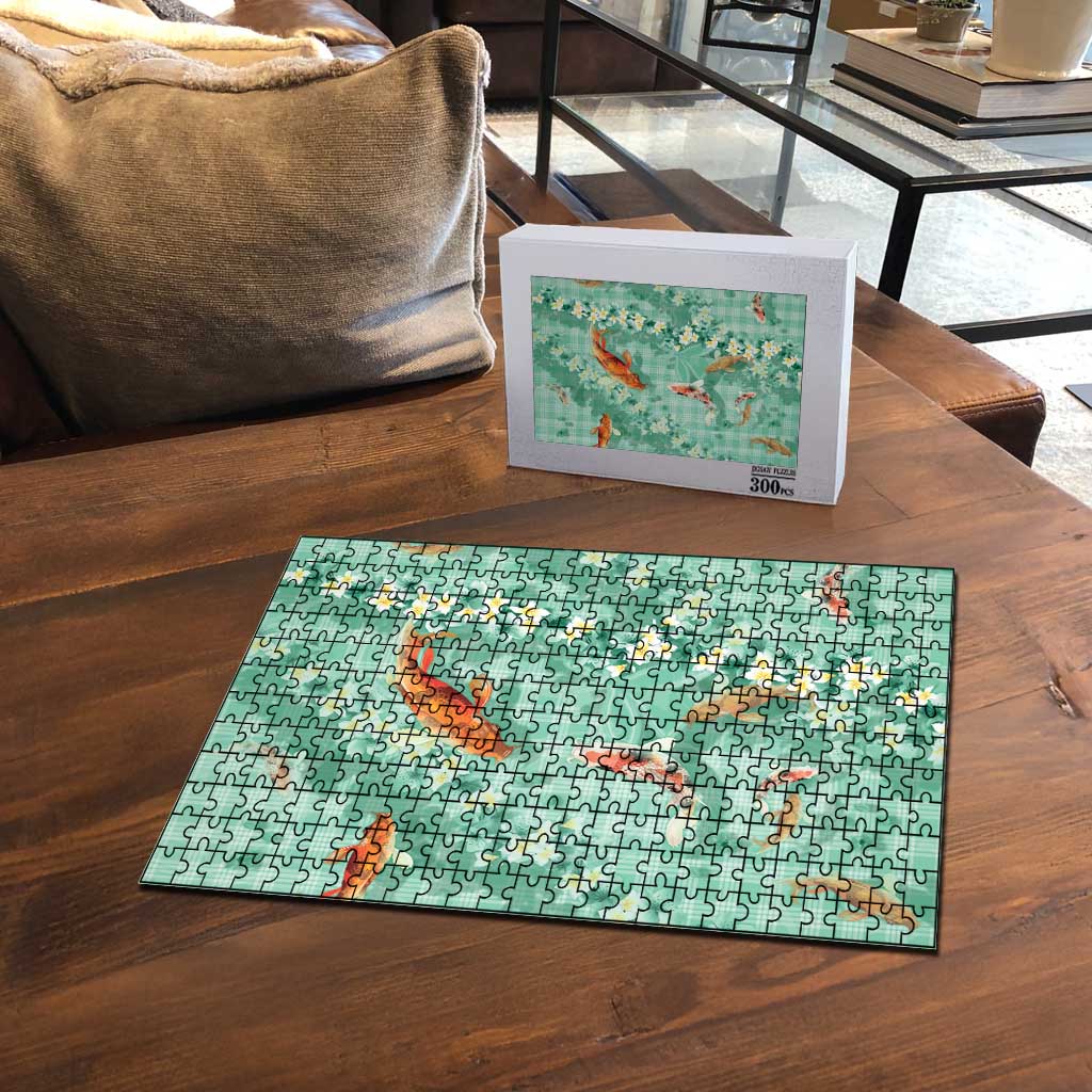 Green Palaka Hawaiian And Japanese Puzzle Sakura Lei With Koi Fish DT05 - Polynesian Pride